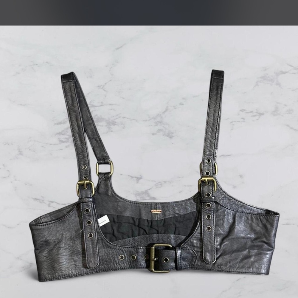 Free People Black Leather Detail Top